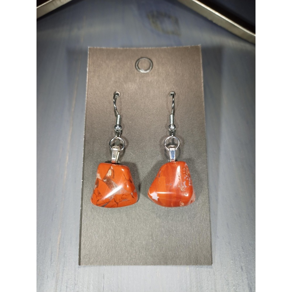 Brecciated Jasper Earrings Natural Red Stone Nickel Free Boho Dangle Drop - Picture 4 of 4